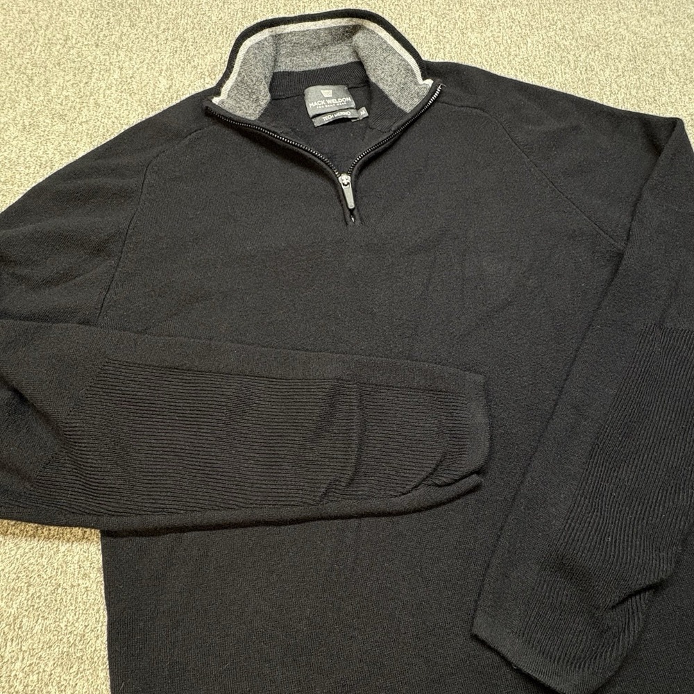 Mack Weldon Sweater Men M Black Tech Merino Knit 1/4 Zip Preppy Pullover‎